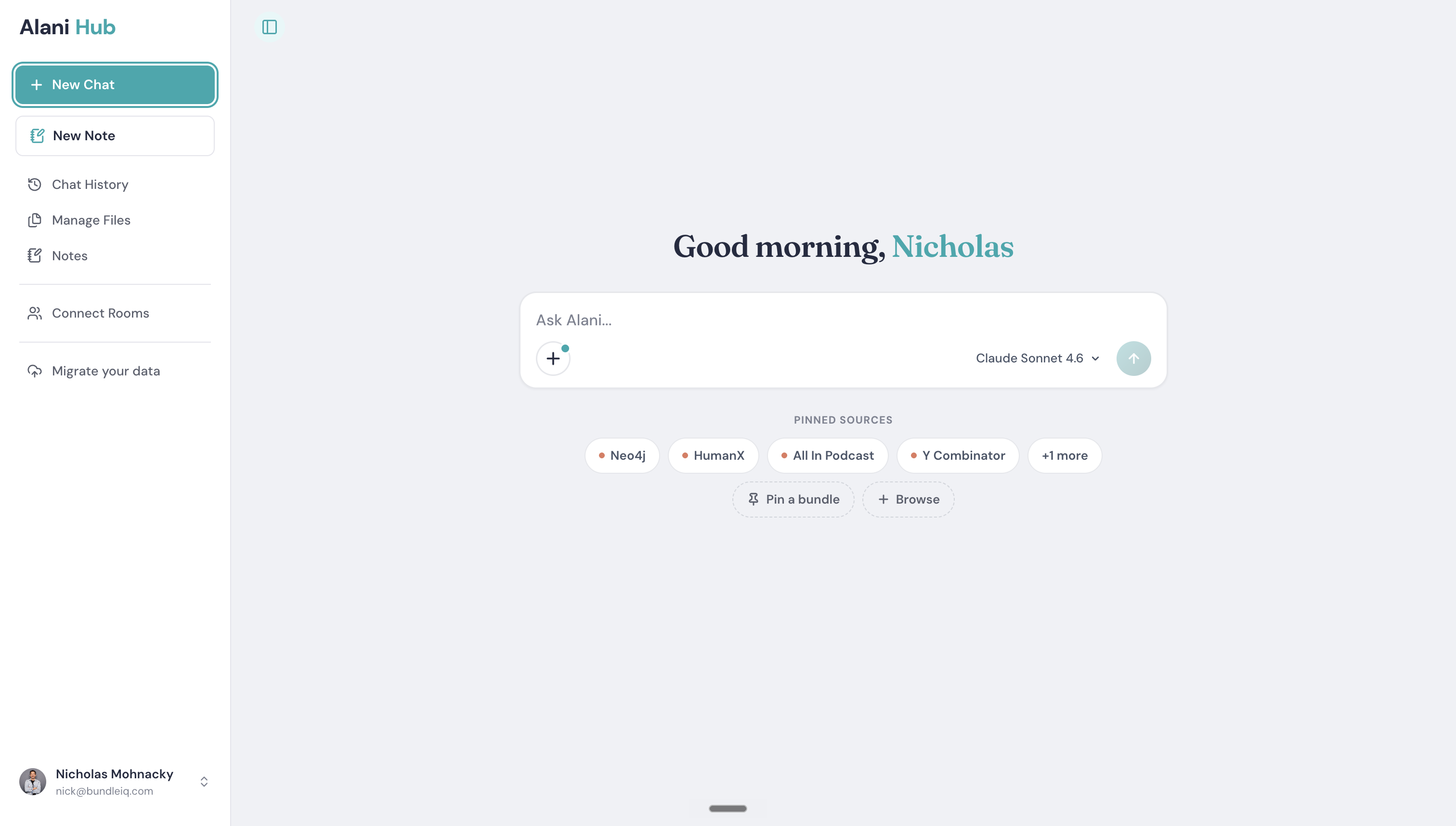 Starting a new chat on the Alani Hub homepage